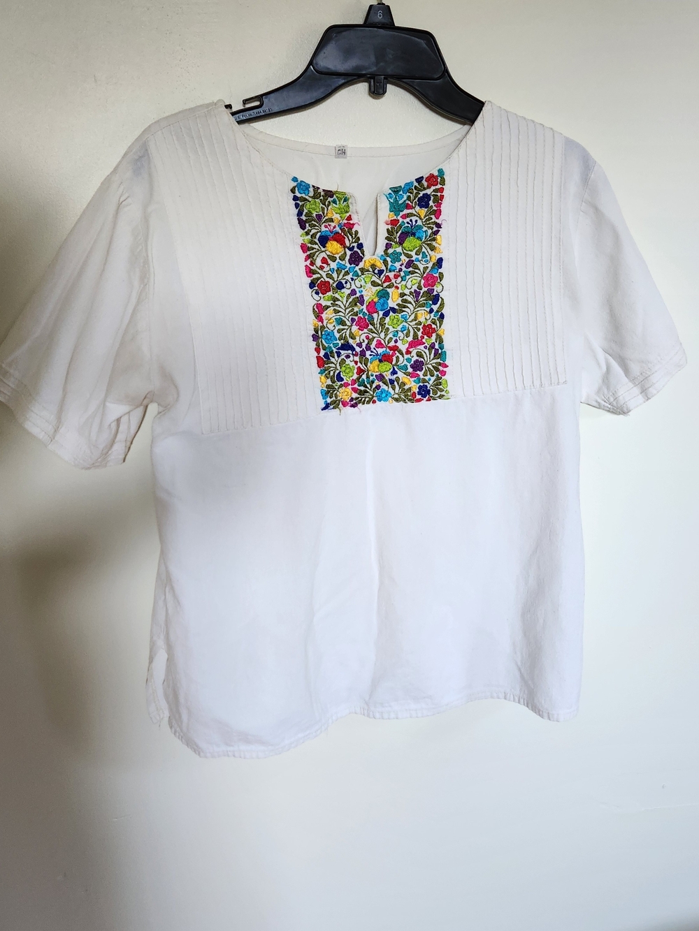 White Floral Embroidered Short Sleeve Blouse Boho Mexican Inspired Top